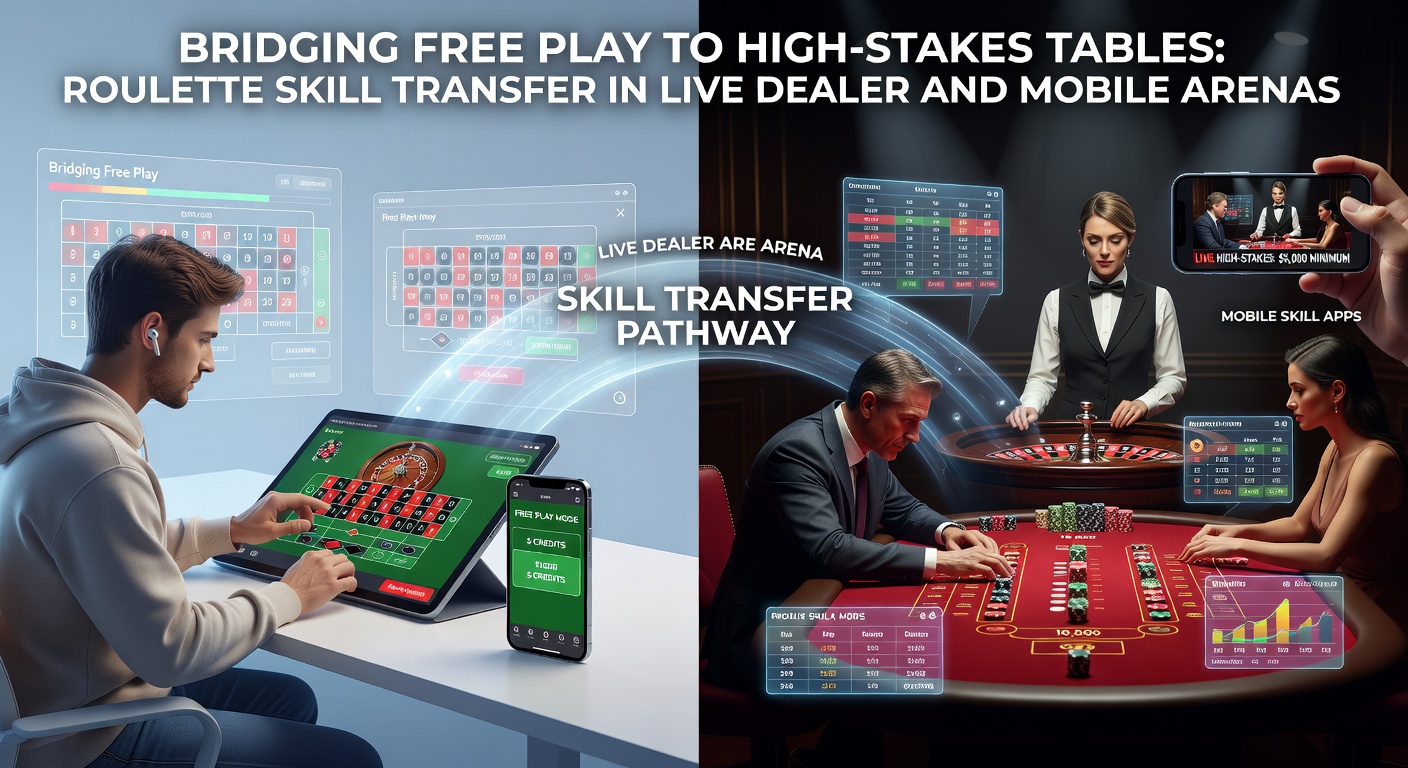 Een smartphone met een mobiele live roulette-app open, naast een high-stakes desktop-tafel, symboliserend de overgang van demo naar echt spel