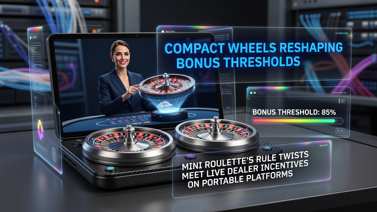 Compact mini roulette wheel on a mobile device screen showing live dealer interface with bonus indicators