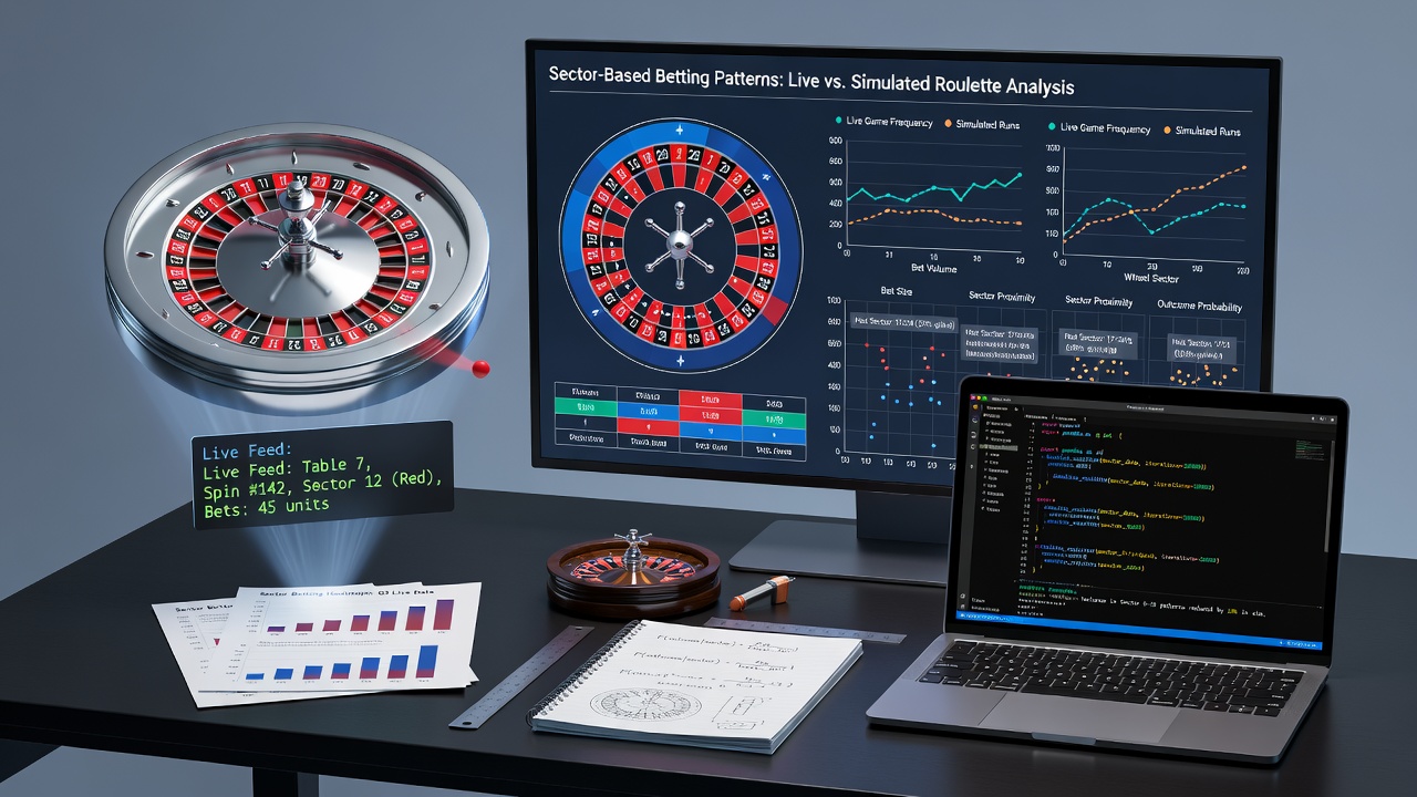 Grafiek met sectorfrequenties uit live en gesimuleerde roulette sessies
