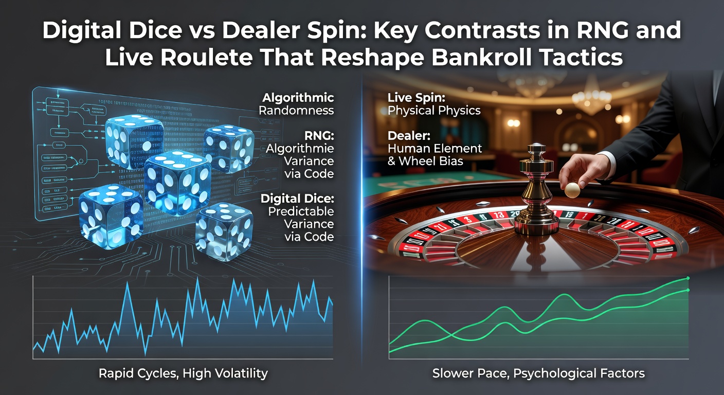 Grafiek met bankrollcurves voor RNG versus live roulette, bonussen en tactieken in een split-screen weergave