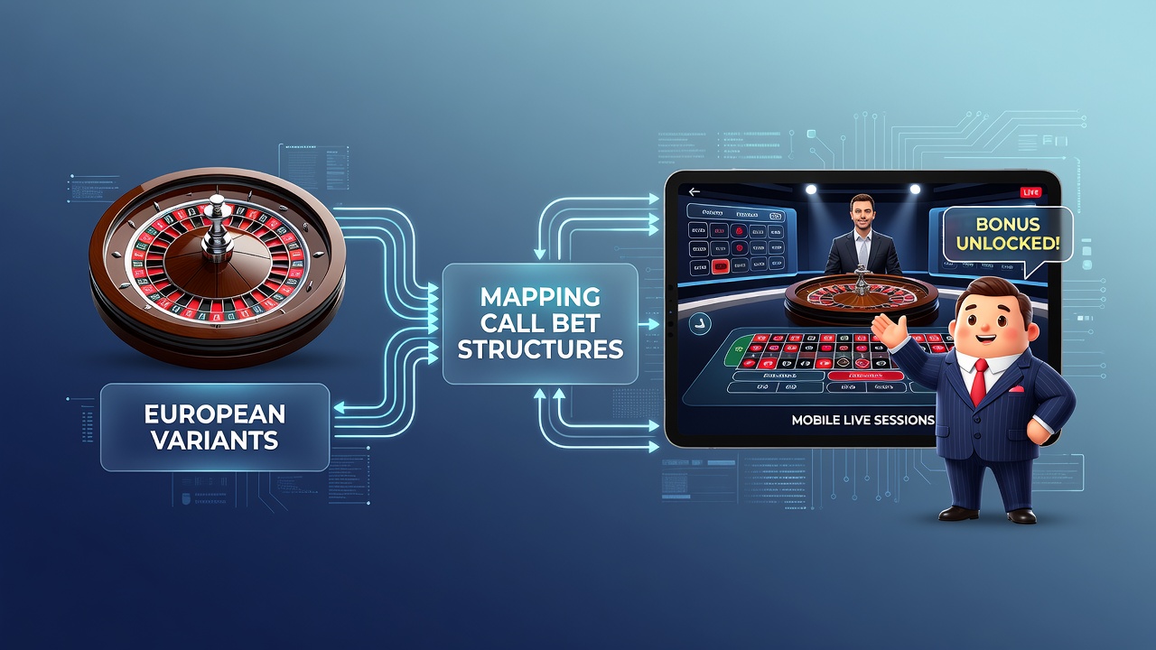 Mobiele live roulette interface met geïntegreerde call bet opties en bonusbeheer functionaliteit