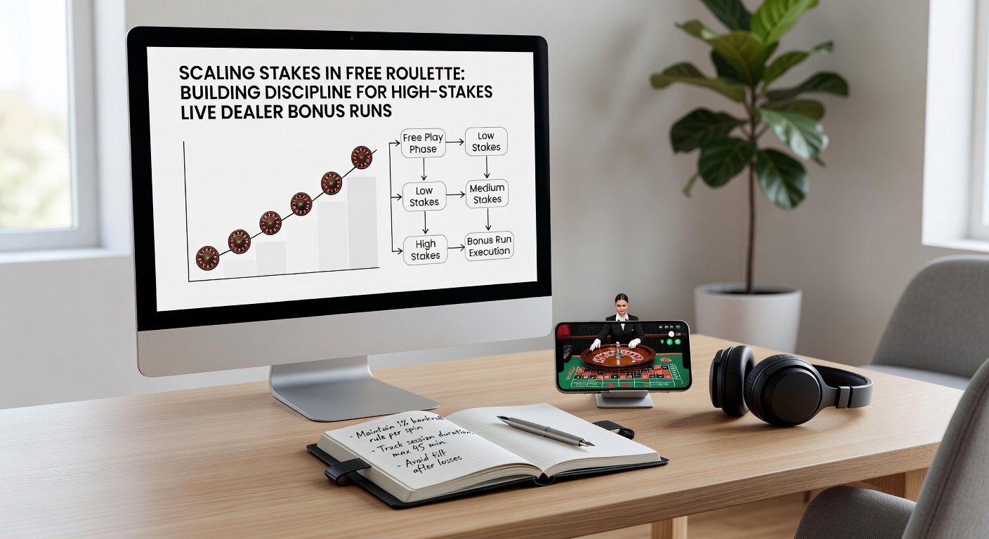 Gratis roulette-interface met geleidelijk oplopende inzetniveaus op een digitaal wiel, illustrerend de transitie van lage naar hogere stakes