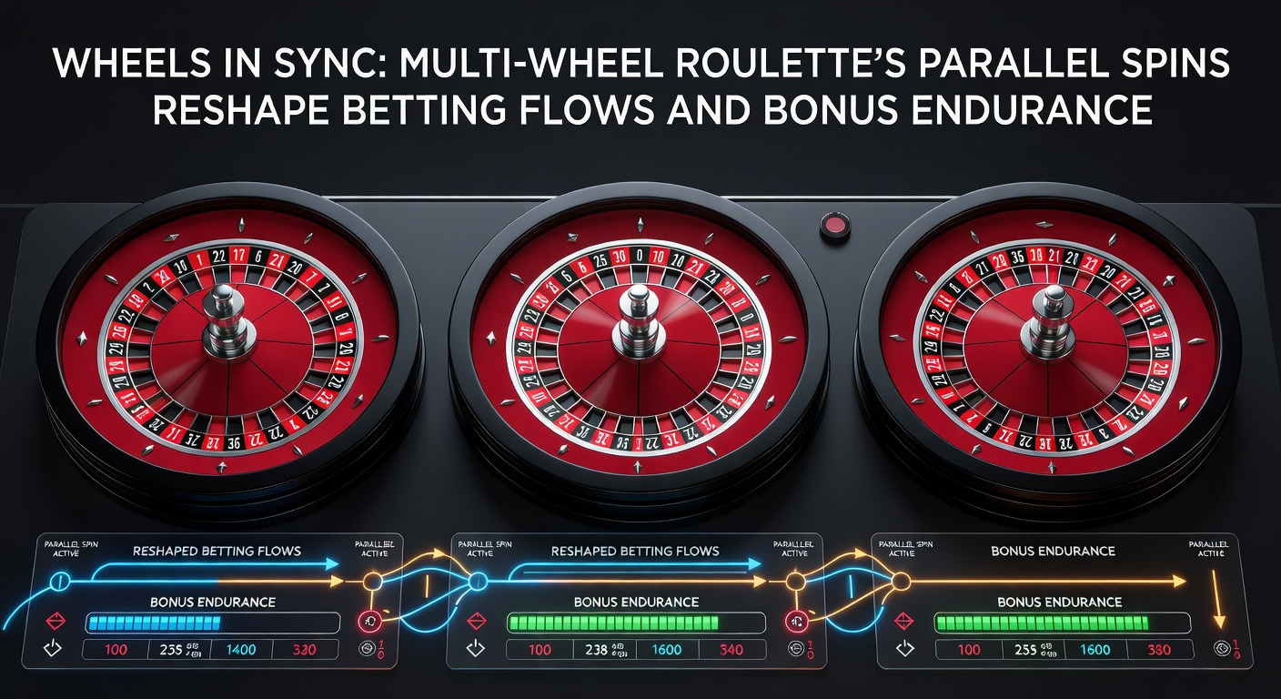 Meerdere roulettewielen draaien tegelijkertijd in multi-wheel roulette, met spelers die inzetten plaatsen op parallelle spinnen